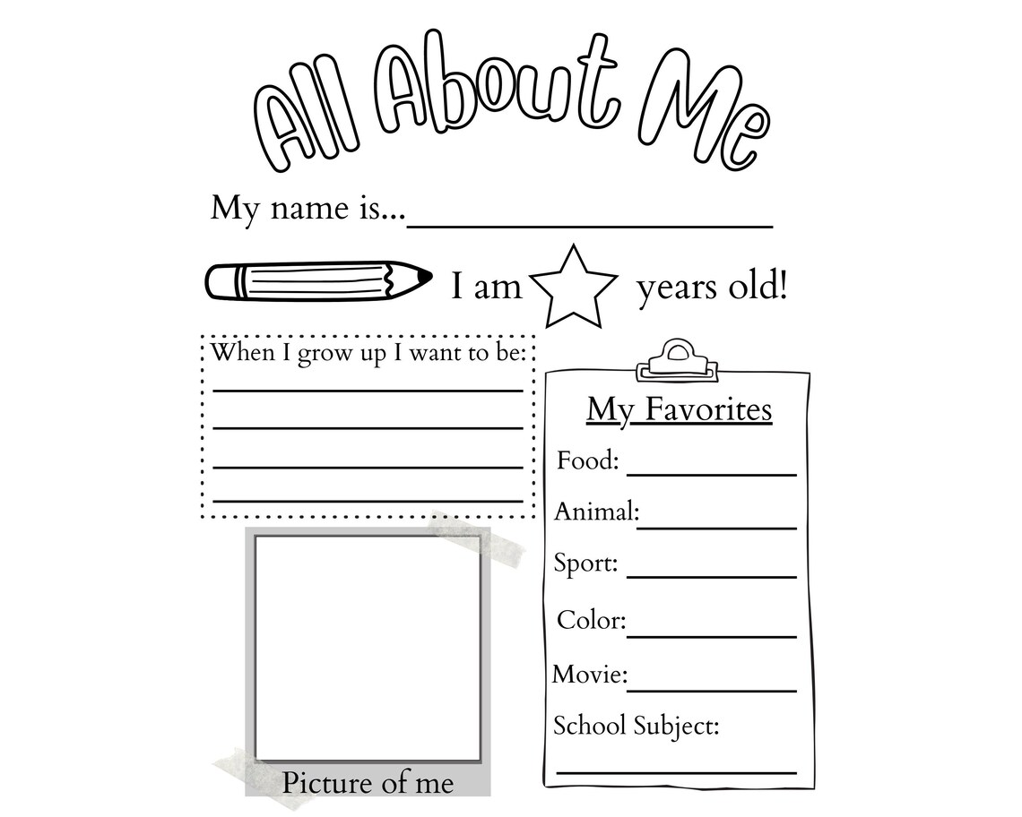 PRINTABLE All About Me Worksheet Printable Activity For Kids First Day 