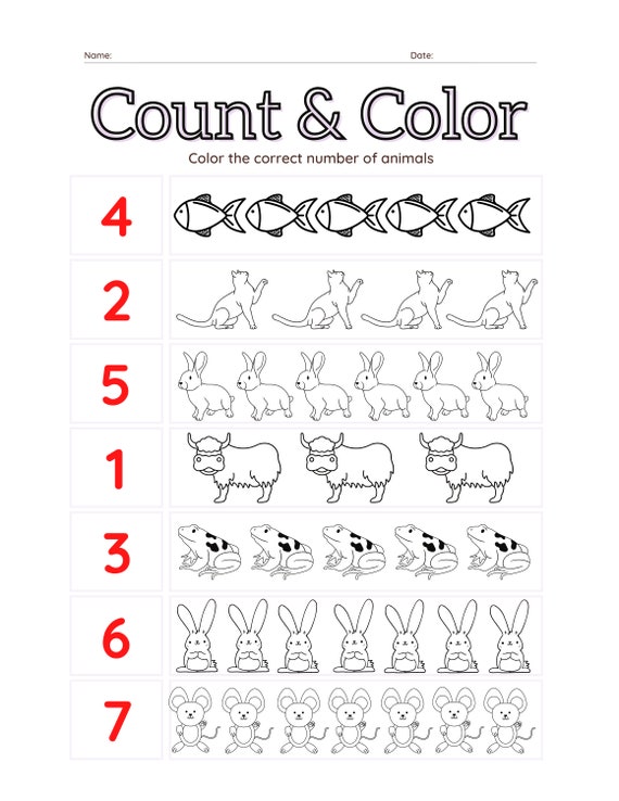Count and Color Worksheets 3 Pages of Worksheets Count and | Etsy