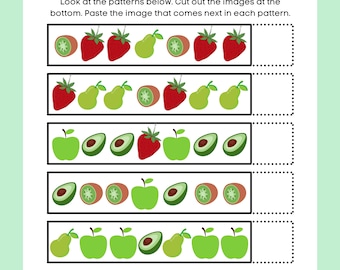 Complete the Pattern Cut and Paste | Cut and Paste worksheet | Great for preschools, daycares, schools, and homeschooling
