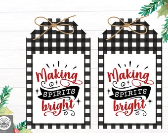 Christmas Wine Tags | Wine Bottle Tags for Christmas Gifts | Wine Hostess Gift Tag | Holiday Spirits Gift Tag | Gift Wrap for Wine Bottle