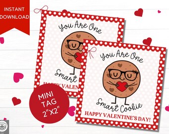 Cookie Valentine Cards | Kids Cookie Valentine Tags | Classroom Valentines | One Smart Cookie | School Valentines | Preschool Printables