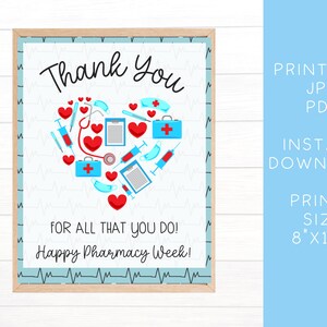 Pharmacy Week | Gifts for Pharmacists | Pharmacy Tech Appreciation Gift | Printable Appreciation Sign | Thank You Sign Printable