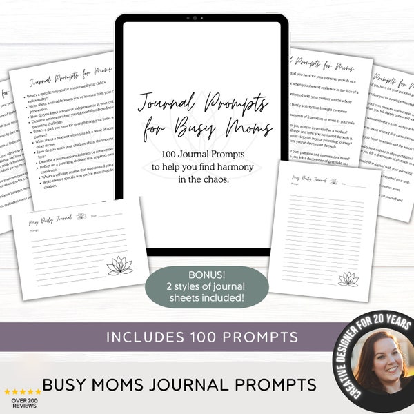Journal Prompts for Busy Moms | Self Care Journal Pages for Parenthood | Mom Gratitude Habit Daily Journaling | Printable Download