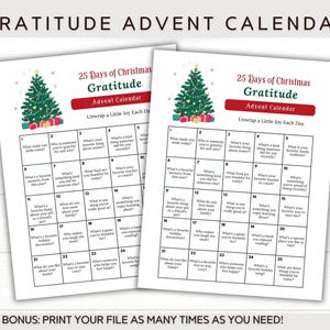 Advent Calendar Printable Christmas Countdown | Printable Calendars | Christmas Activities for Kids | Gratitude Journal | Sunday School