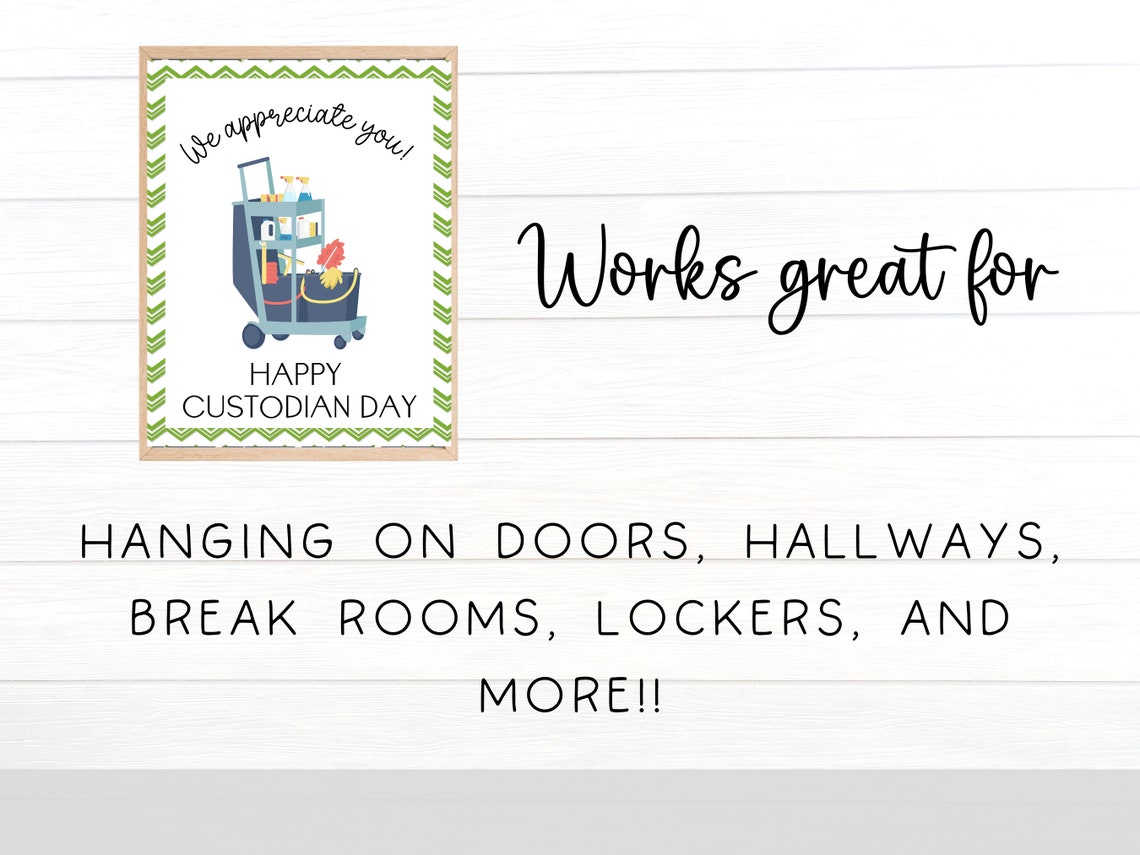 Custodian Appreciation Day Printable Sign Janitor Thank You Etsy