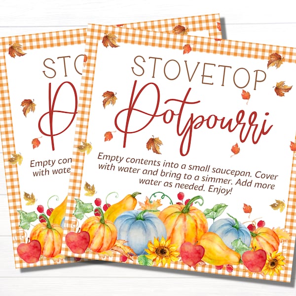 Stovetop Simmering Simmer Pot Potpourri Autumn Gift Tag | Teacher Gift Label | Neighbor Gift Holiday Thanksgiving Scents |Gifts for Holiday