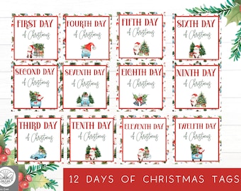 12 Days of Christmas Tags | Twelve Days of Christmas | Printable Christmas Cards | 12 Days Xmas Cards | Christmas Countdown Printable