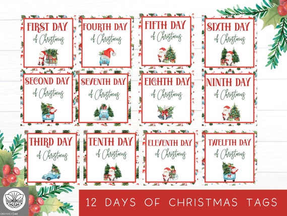 12 Days of Christmas Tags Twelve Days of Christmas Printable Christmas  Cards 12 Days Xmas Cards Christmas Countdown Printable 