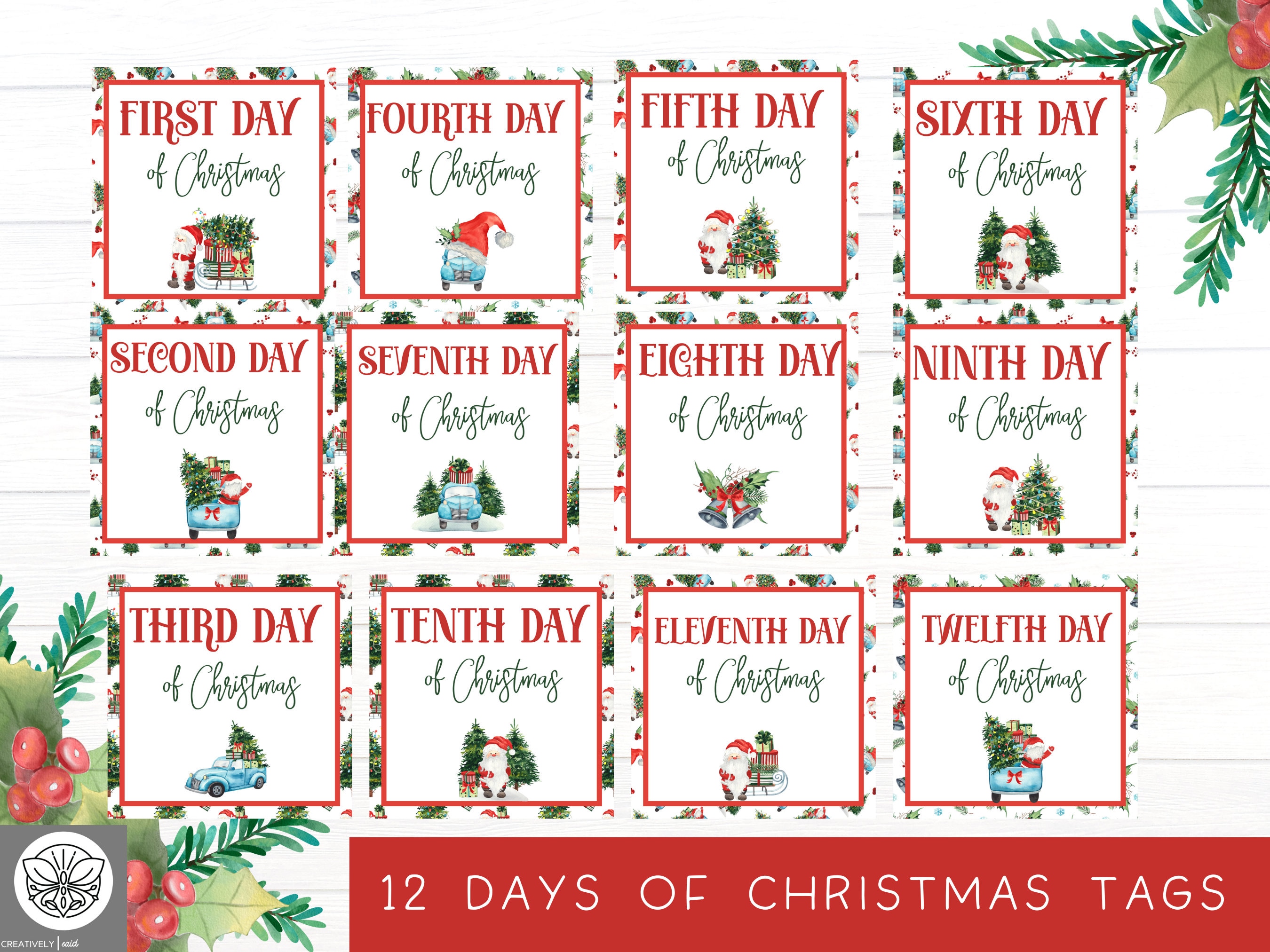 12 Days of Christmas Printable Gift Tags - Twelve Days of