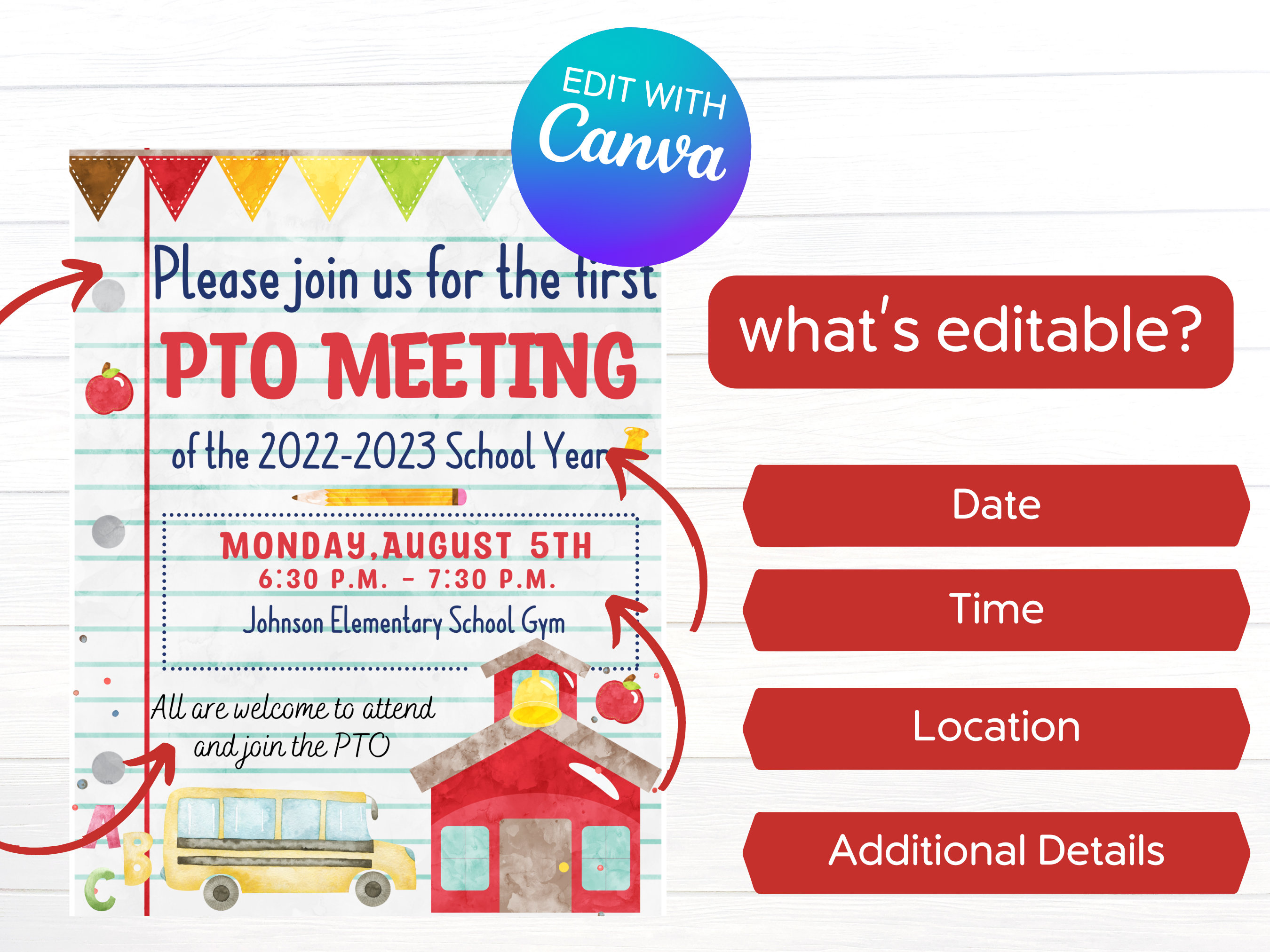 Editable Canva Template PTO Meeting Flyer | Editable Canva Template ...