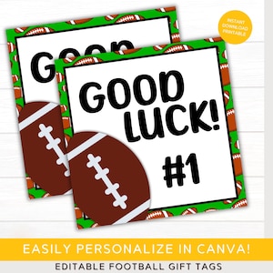 Football Good Luck Tags | Printable Party Favor | Coach Gift | Team Treat Tags | Homecoming Tags | Editable Canva Template | Personalize