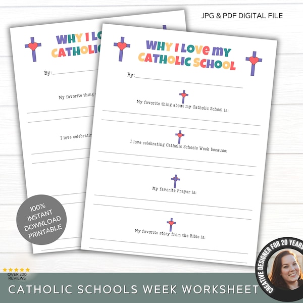 Catholic Schools Week Printable Worksheet | Catholic Education Printables | Religious School Work Sheet Students | Planner Printable CSW