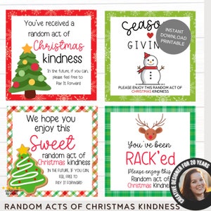 Zufällige Tat der Freundlichkeit Weihnachtskarten | Zahlen Sie weiter | Druckbare Wertschätzungskarten | Zurück geben | Druckbare Weihnachten Geschenkanhänger