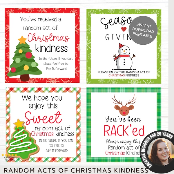Christmas Random Act of Kindness Cards | Pay it Forward | Printable Appreciation Cards | Giving Back | Printable Christmas Giving Tag