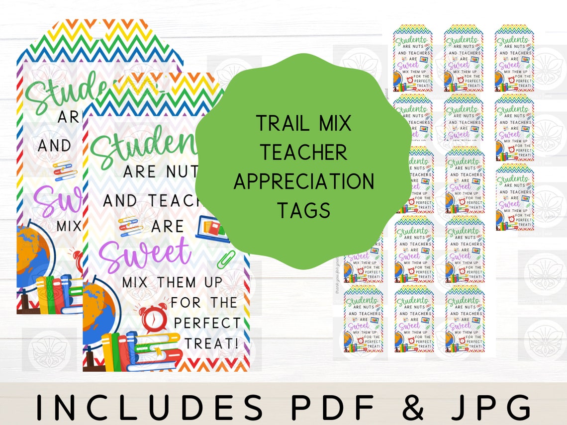 Printable Trail Mix Tag Teacher Appreciation Tag Teacher Etsy