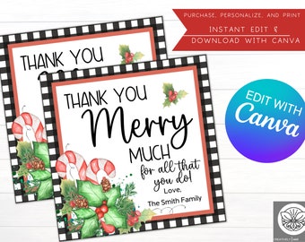 Editable Christmas Thank You Tag | Christmas Thank You Gift Tags | Personalized Christmas Thank You Tags | Thank You Merry Much Tags