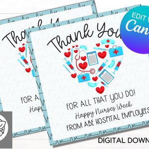 Editable Nurse Week Appreciation Gift Tag | Nurse Appreciation | Happy Nurses Week Gift Tag | Nurse Thank You Tags | Canva Template