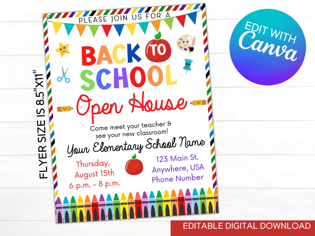Back to School Flyer Editable School Open House Flyer Canva Template ...