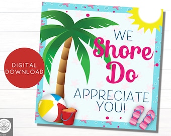 Beach Theme Appreciation Gift Tag Printable | Nurses Teachers Social Worker Dental Assistant Classroom Volunteers | Thank You Gift Box Tag