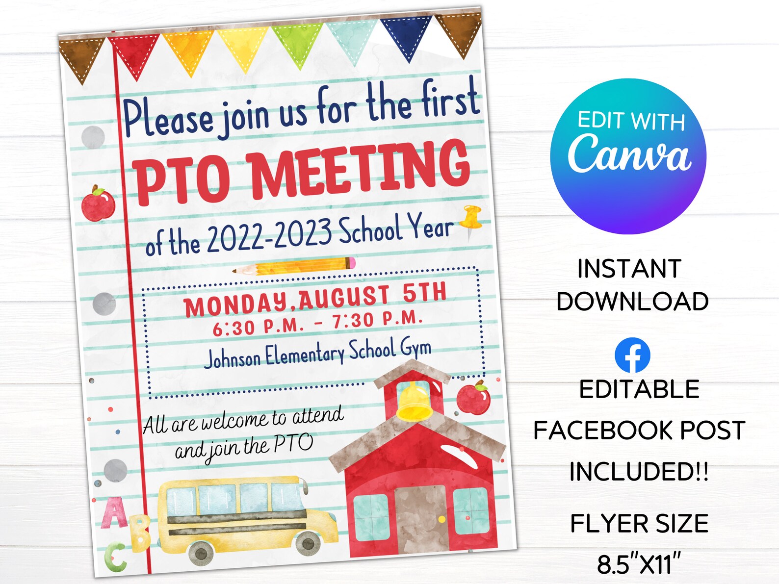 Editable Canva Template PTO Meeting Flyer | Editable Canva Template ...