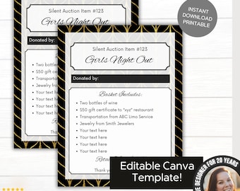 Fundraiser Auction Gift Baskets Form Flyer | Basket Bid Description List Template | School Fundraiser Gala Event Templates | Auction Items