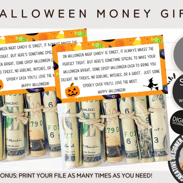 Halloween Money Gift Ideas | Gift Basket for Men | Nanny Gifts | College Care Packages Ideas | Halloween Tote Bag Tag | Printable Teen Gift