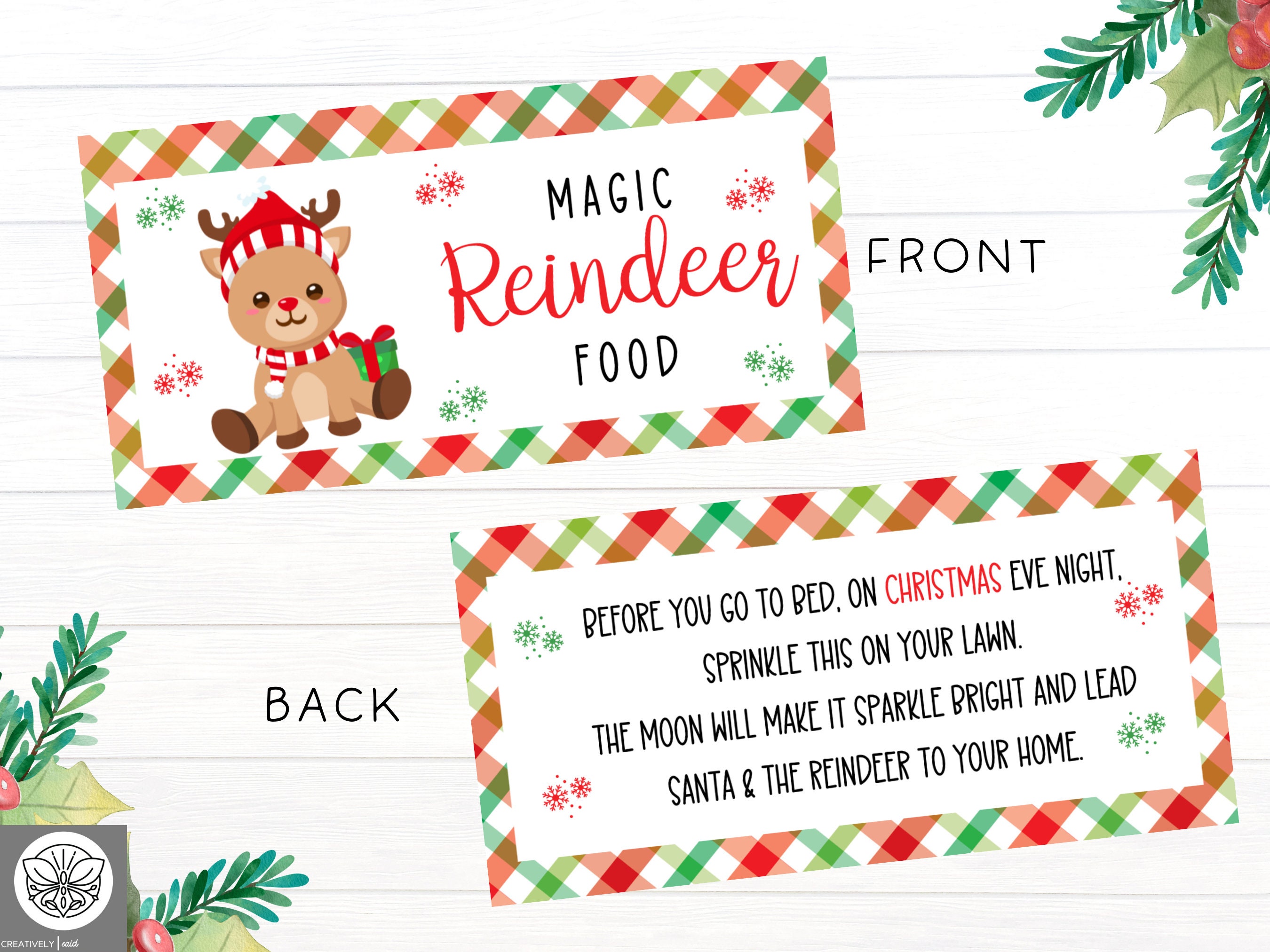 Printable Reindeer Dust Bag Tag, Reindeer Food, Pink and Red Peppermint  Stripes, Christmas Eve Tradition, Magic Reindeer Food Poem, 