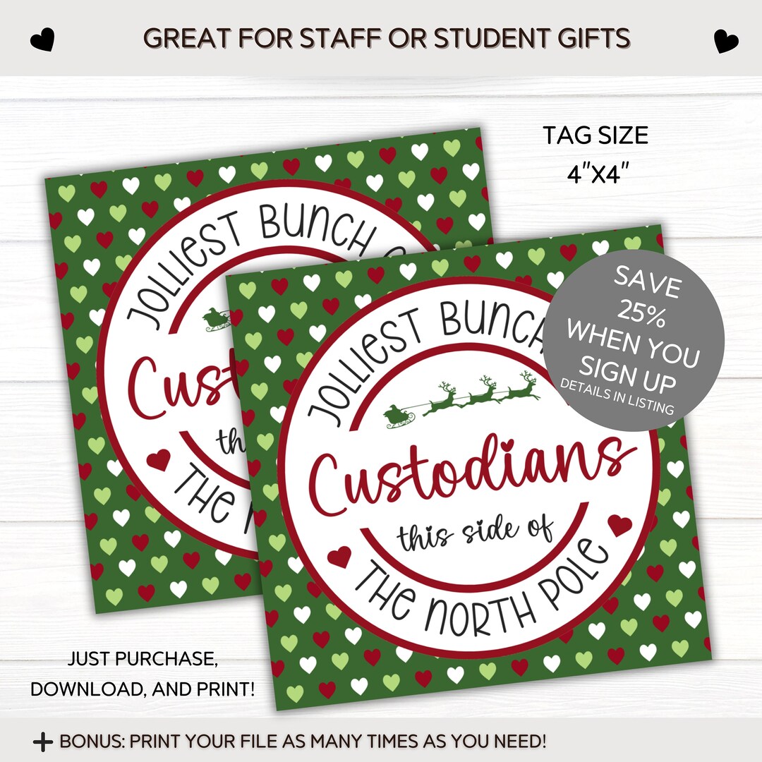 Jolliest Bunch of Custodian Printable Christmas Gift Tag Janitor School