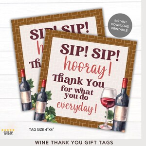 Sip Sip Hooray Etichetta per bottiglia di vino regalo stampabile Etichetta / Etichetta di apprezzamento Infermiere Insegnante Avvocato Capo Pensionamento Dipendente Grazie Etichette