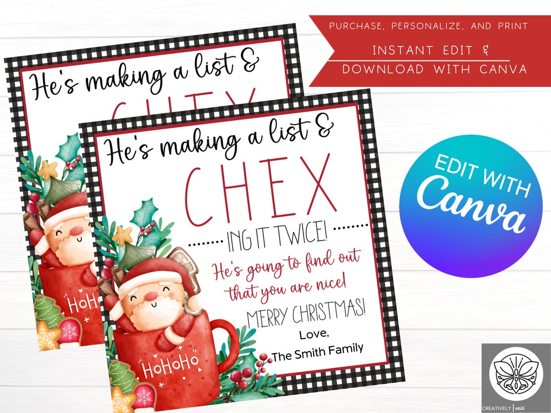 Chex Snack Mix Gift Tag Printable Christmas Treat Tag Holiday Neighbor ...