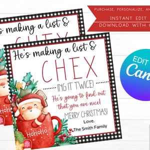 Chex Snack Mix Gift Tag | Printable Christmas Treat Tag | Holiday Neighbor Gift | Printable Christmas Treat Tag