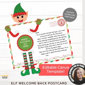 Postal de elfo de bienvenida imprimible / Carta editable de elfo de regreso / Carta de bienvenida de elfo / Carta imprimible de elfo navideño / Carta de llegada