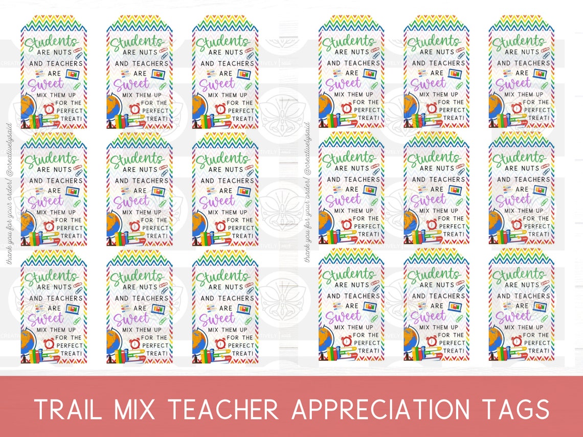 Printable Trail Mix Tag Teacher Appreciation Tag Teacher Etsy