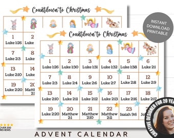 Advent Calendar Printable Christmas Countdown | Advent Calendars | Christmas Activities for Kids | Christmas Bible Verses | Family Prayer