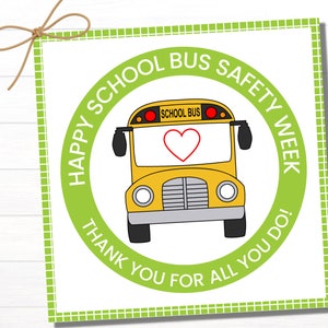 Cadeau voor buschauffeur Schoolbusveiligheidsweek | Waardering schoolbuschauffeur | Afdrukbare tags voor de veiligheidsweek van de schoolbus | Week van de busveiligheid