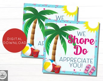 Beach Theme Appreciation Gift Tag Printable , Nurses Teachers Social Worker Dental Assistant Classroom Volunteers, Thank You Gift Box Tag