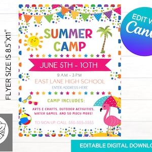Summer Camp Flyer | Summer Flyer |  Printable Editable Template | Canva Template | Printable Flyer | Summer Template