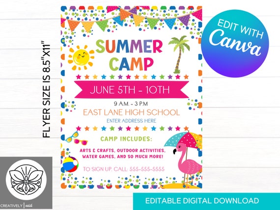 Summer Camp Flyer | Summer Flyer |  Printable Editable Template | Canva Template | Printable Flyer | Summer Template