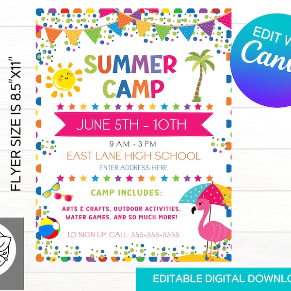 Summer Camp Flyer | Summer Flyer |  Printable Editable Template | Canva Template | Printable Flyer | Summer Template