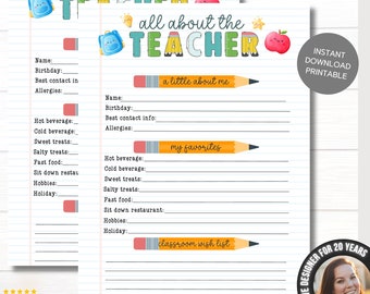 Meet the Teacher Back To School Flyer | Teachers Favorite Things | All About My Teacher Printable Questionnaire | Teachers Favorites