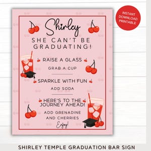 Afstudeerfeest Shirley Temple Drink Bar-bord | DIY-ideeën | Alcoholvrij station | Kersenmocktail | Middelbare school | Zij:
