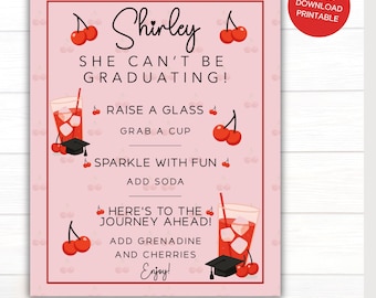 Enseigne de bar à boissons Shirley Temple pour la remise des diplômes | idées de bricolage | Station sans alcool | Cocktail sans alcool aux cerises | Lycée Collège | elle