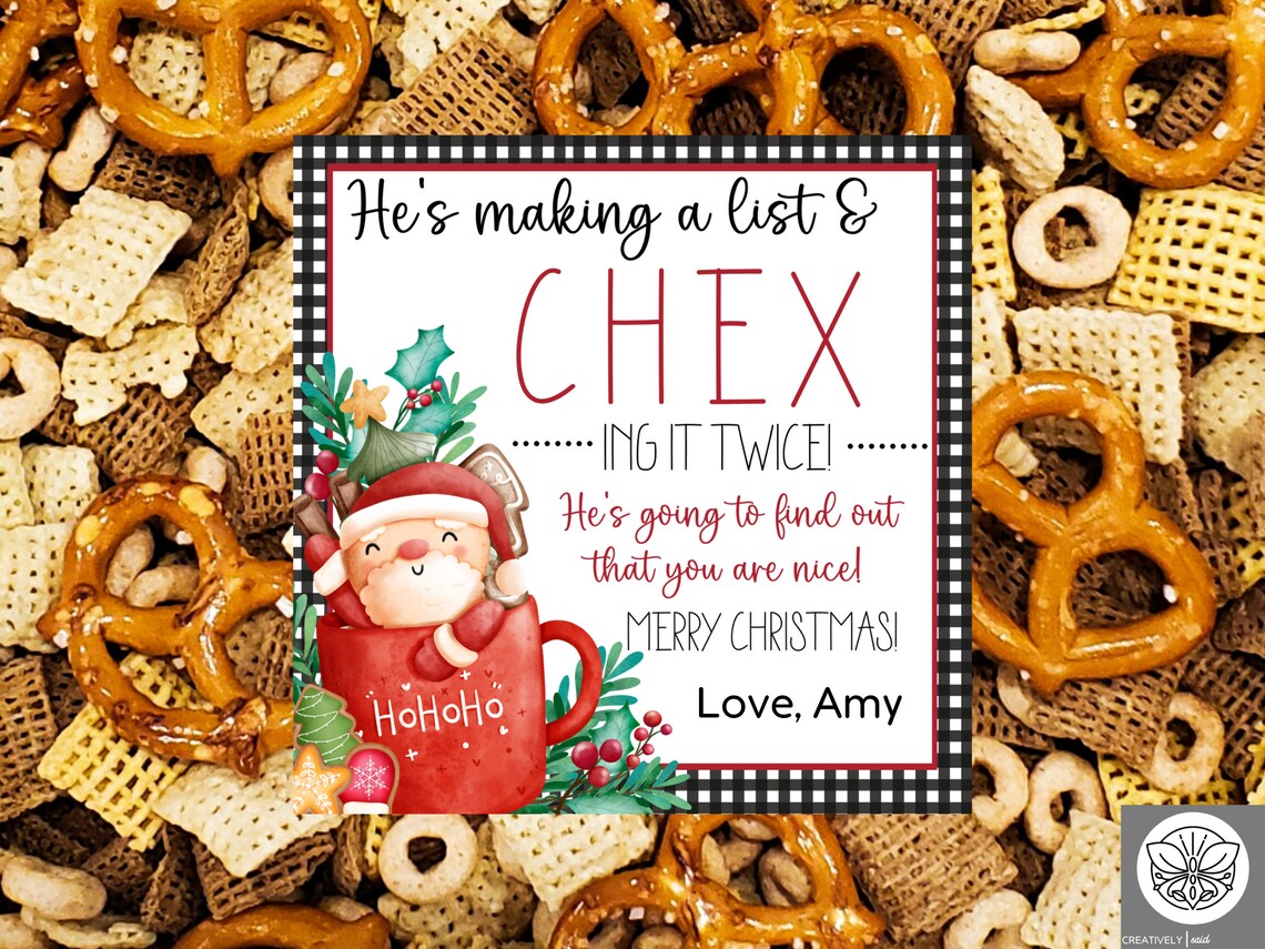 Chex Snack Mix Gift Tag Printable Christmas Treat Tag Etsy