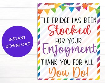 Staff Appreciation Fridge Has Been Stocked Sign Printable | Teacher Lounge School PTA PTO | Work Breakroom Digital Printable | Teacher Week