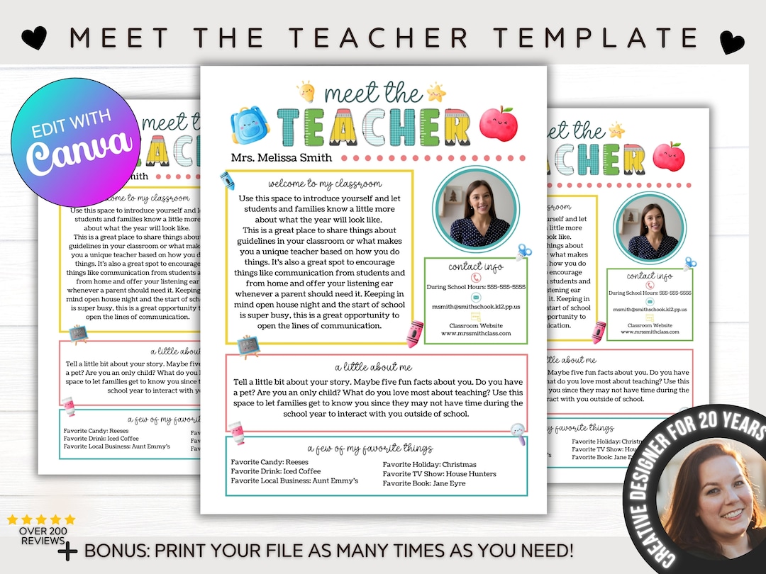 Meet the Teacher Template | Editable Teacher Printable | Editable Canva ...
