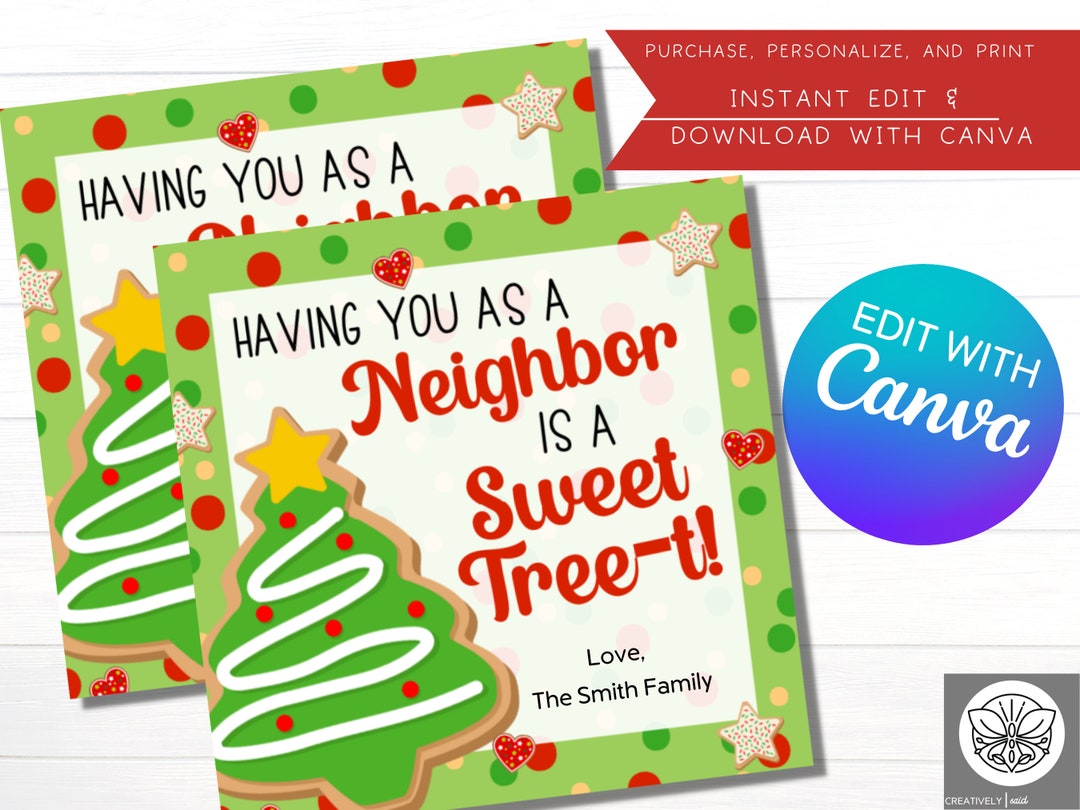 Printable Thank You Tags - Thankful for Sweet Neighbors Like You - 3x4  Printable Gift Tags - Christmas Neighbor Tags