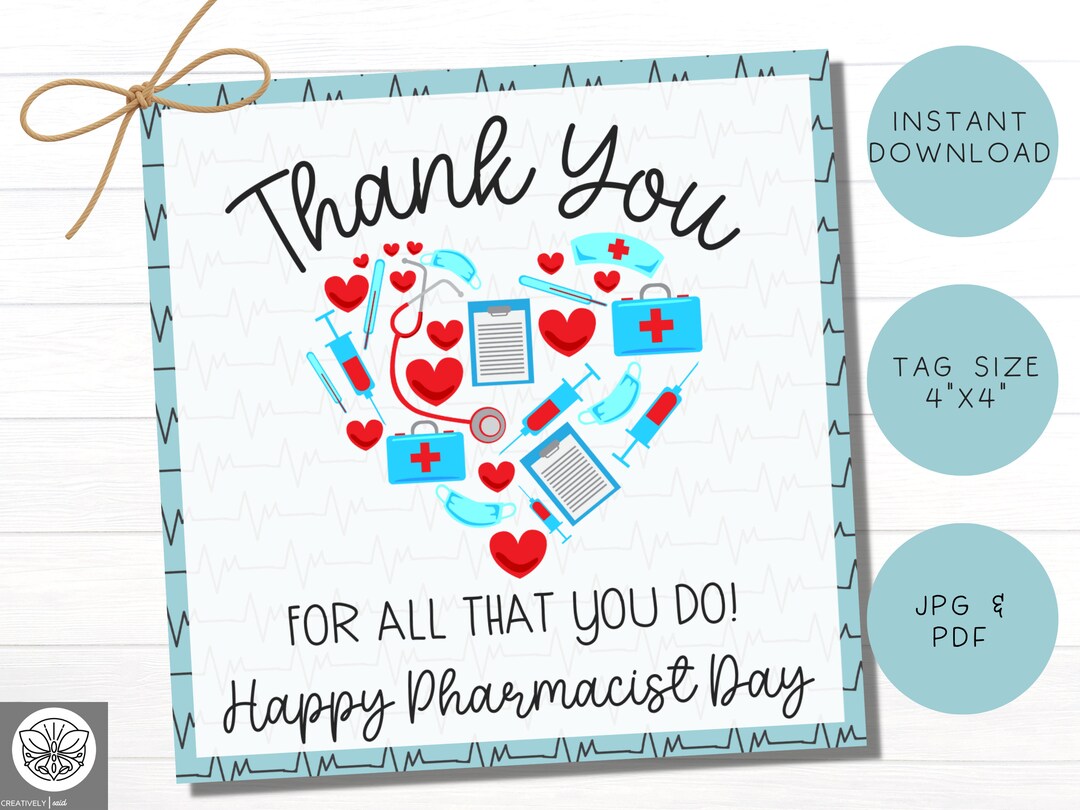 Pharmacist Gift National Pharmacist Day Pharmacy Gift Appreciation Thank You Gift Tag Printable