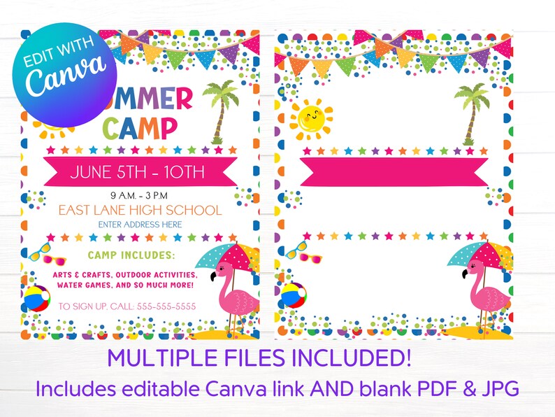 Volante de campamento de verano / Volante de verano / Plantilla editable imprimible / Plantilla de Canva / Volante imprimible / Plantilla de verano imagen 7