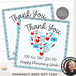 Pharmacy Week | Gifts for Pharmacists | Pharmacy Tech Appreciation Gift | Printable Appreciation Gift Tags | Thank You Gift Tag Printable
