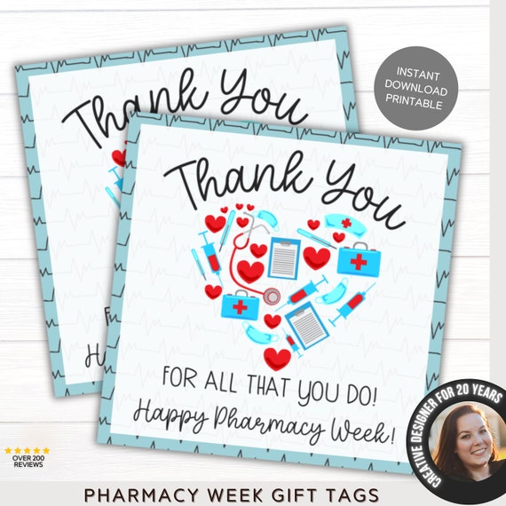 Pharmacy Week | Gifts for Pharmacists | Pharmacy Tech Appreciation Gift | Printable Appreciation Gift Tags | Thank You Gift Tag Printable